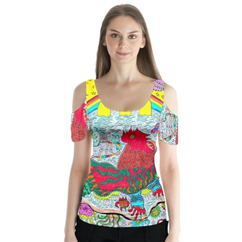 Supersonic Key West Gypsy Blast Butterfly Sleeve Cutout Tee  by chellerayartisans