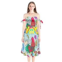 Supersonic Key West Gypsy Blast Shoulder Tie Bardot Midi Dress by chellerayartisans