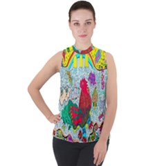 Supersonic Key West Gypsy Blast Mock Neck Chiffon Sleeveless Top by chellerayartisans