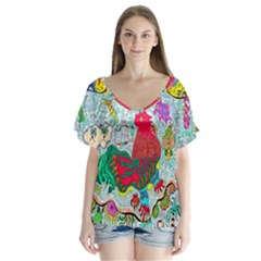 Supersonic Key West Gypsy Blast V-neck Flutter Sleeve Top by chellerayartisans