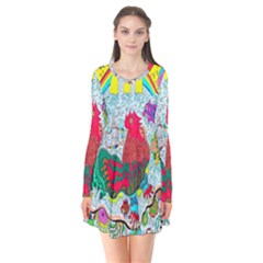 Supersonic Key West Gypsy Blast Long Sleeve V-neck Flare Dress by chellerayartisans