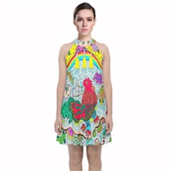 Supersonic Key West Gypsy Blast Velvet Halter Neckline Dress  by chellerayartisans