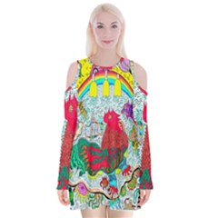 Supersonic Key West Gypsy Blast Velvet Long Sleeve Shoulder Cutout Dress