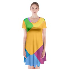 Geometry Nothing Color Short Sleeve V-neck Flare Dress