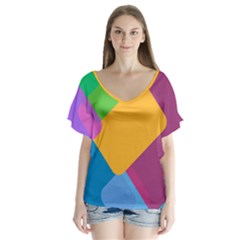 Geometry Nothing Color V-neck Flutter Sleeve Top by Mariart