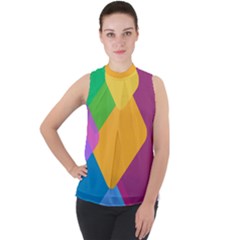 Geometry Nothing Color Mock Neck Chiffon Sleeveless Top