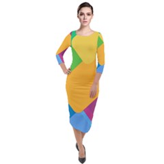 Geometry Nothing Color Quarter Sleeve Midi Velour Bodycon Dress