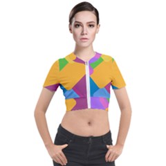 Geometry Nothing Color Short Sleeve Cropped Jacket