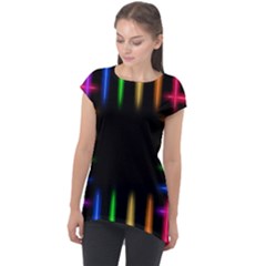 Neon Light Abstract Pattern Cap Sleeve High Low Top