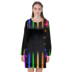 Neon Light Abstract Pattern Long Sleeve Chiffon Shift Dress 