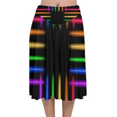 Neon Light Abstract Pattern Velvet Flared Midi Skirt