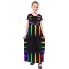 Neon Light Abstract Pattern Kids  Short Sleeve Maxi Dress