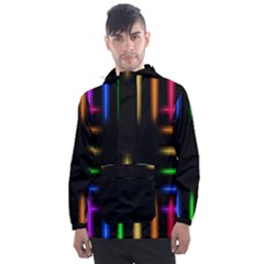 Neon Light Abstract Pattern Men s Front Pocket Pullover Windbreaker