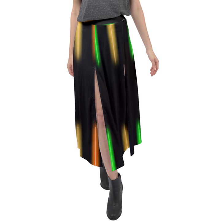 Neon Light Abstract Pattern Velour Split Maxi Skirt