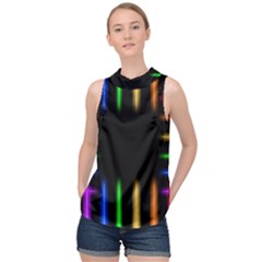 Neon Light Abstract Pattern High Neck Satin Top