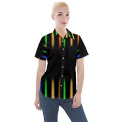 Neon Light Abstract Pattern Women s Short Sleeve Pocket Shirt