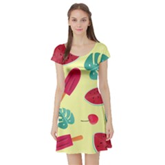 Watermelon Leaves Strawberry Short Sleeve Skater Dress