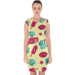 Watermelon Leaves Strawberry Capsleeve Drawstring Dress 