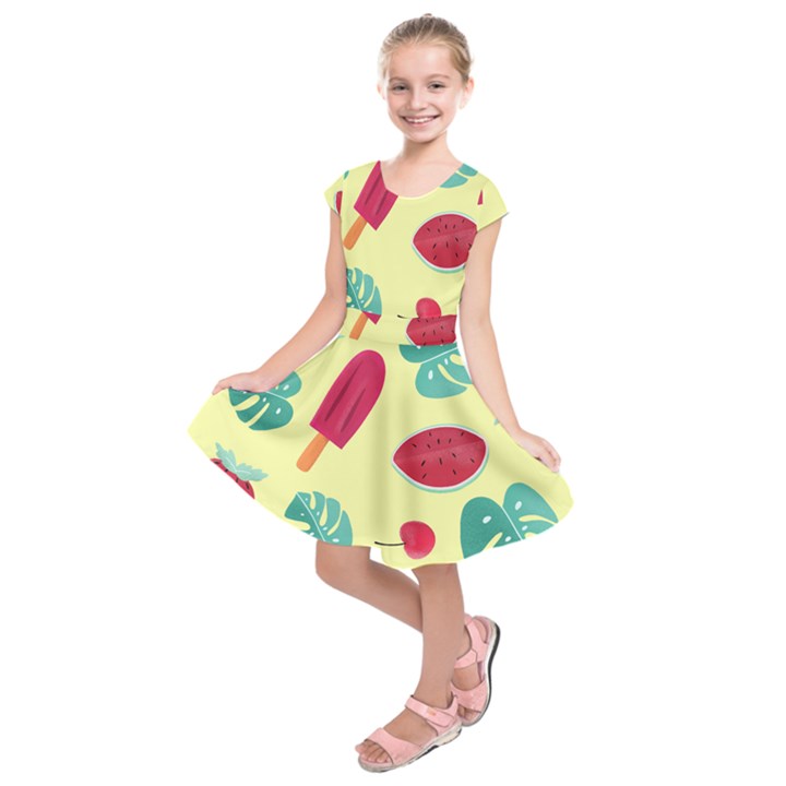 Watermelon Leaves Strawberry Kids  Short Sleeve Dress