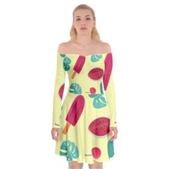 Watermelon Leaves Strawberry Off Shoulder Skater Dress