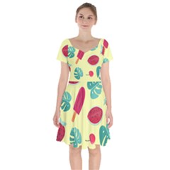 Watermelon Leaves Strawberry Short Sleeve Bardot Dress