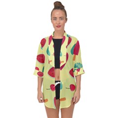 Watermelon Leaves Strawberry Open Front Chiffon Kimono