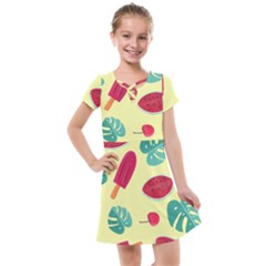 Watermelon Leaves Strawberry Kids  Cross Web Dress by HermanTelo