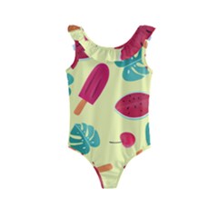 Watermelon Leaves Strawberry Kids  Frill Swimsuit by HermanTelo