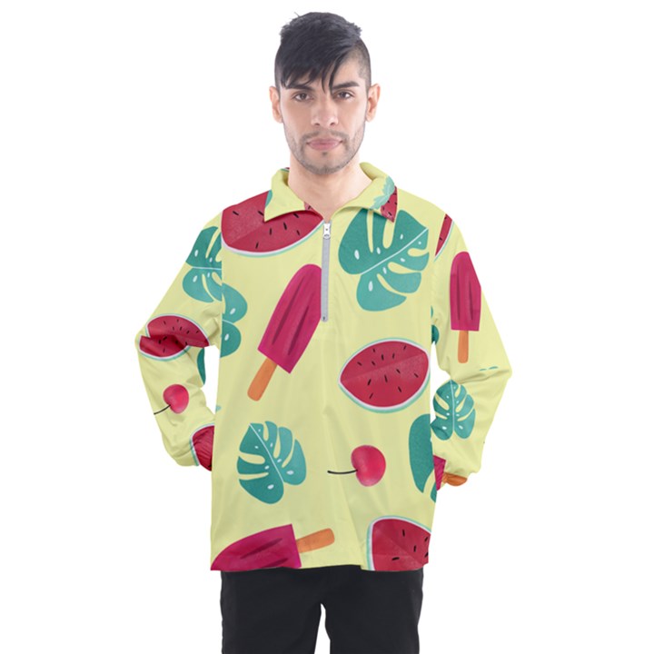 Watermelon Leaves Strawberry Men s Half Zip Pullover