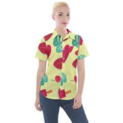 Watermelon Leaves Strawberry Women s Short Sleeve Pocket Shirt