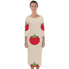 Fresh Tomato Quarter Sleeve Midi Bodycon Dress