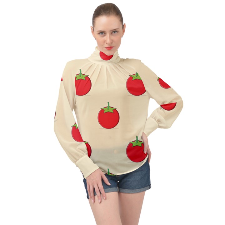 Fresh Tomato High Neck Long Sleeve Chiffon Top