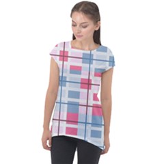 Fabric Textile Plaid Cap Sleeve High Low Top