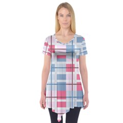 Fabric Textile Plaid Short Sleeve Tunic  by HermanTelo