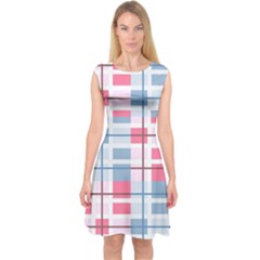 Fabric Textile Plaid Capsleeve Midi Dress