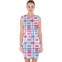 Fabric Textile Plaid Capsleeve Drawstring Dress 