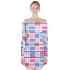 Fabric Textile Plaid Long Sleeve Off Shoulder Dress