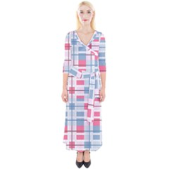 Fabric Textile Plaid Quarter Sleeve Wrap Maxi Dress by HermanTelo