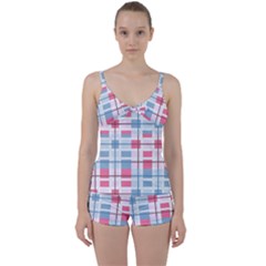 Fabric Textile Plaid Tie Front Two Piece Tankini by HermanTelo