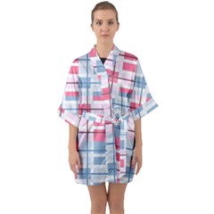 Fabric Textile Plaid Quarter Sleeve Kimono Robe