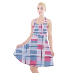 Fabric Textile Plaid Halter Party Swing Dress 