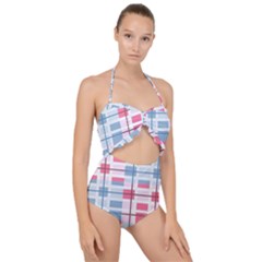 Fabric Textile Plaid Scallop Top Cut Out Swimsuit