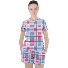 Fabric Textile Plaid Women s Tee And Shorts Set