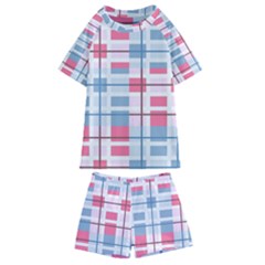 Fabric Textile Plaid Kids  Swim Tee And Shorts Set by HermanTelo