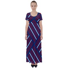 Geometric Background Stripes High Waist Short Sleeve Maxi Dress