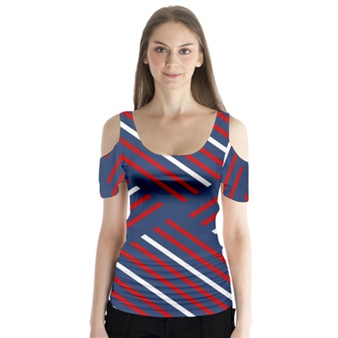 Geometric Background Stripes Butterfly Sleeve Cutout Tee  by HermanTelo