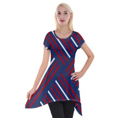 Geometric Background Stripes Short Sleeve Side Drop Tunic