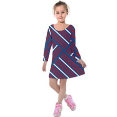 Geometric Background Stripes Kids  Long Sleeve Velvet Dress by HermanTelo