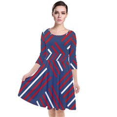 Geometric Background Stripes Quarter Sleeve Waist Band Dress