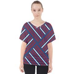 Geometric Background Stripes V-neck Dolman Drape Top